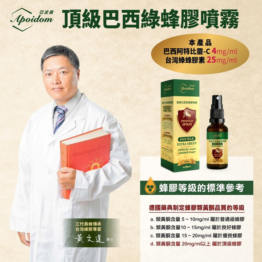 Apoidom亞波盾 頂級巴西綠蜂膠噴霧20ml(含頂級成分阿特比靈C 4mg/ml)